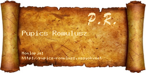Pupics Romulusz névjegykártya
